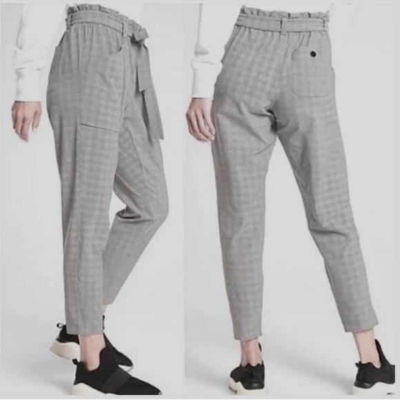 Athleta Pants - Athleta Skyline Pant Grey Glen Plaid Paperbag Waist Tapered Size 0 Preppy Office